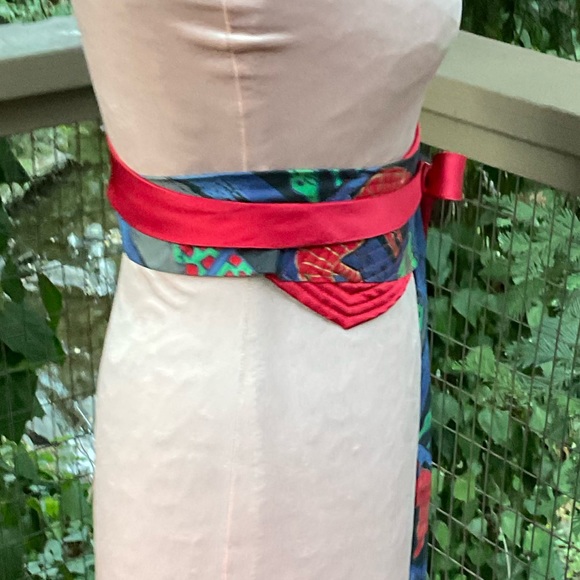 Blue red safari giraffe animals obi style upcycled wrap silk ties belt OS - Picture 6 of 15